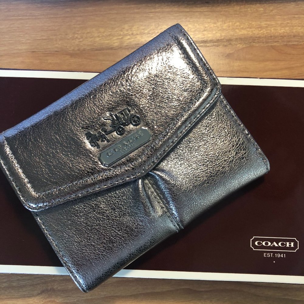 Coach Trifold Metallic Silver Wallet